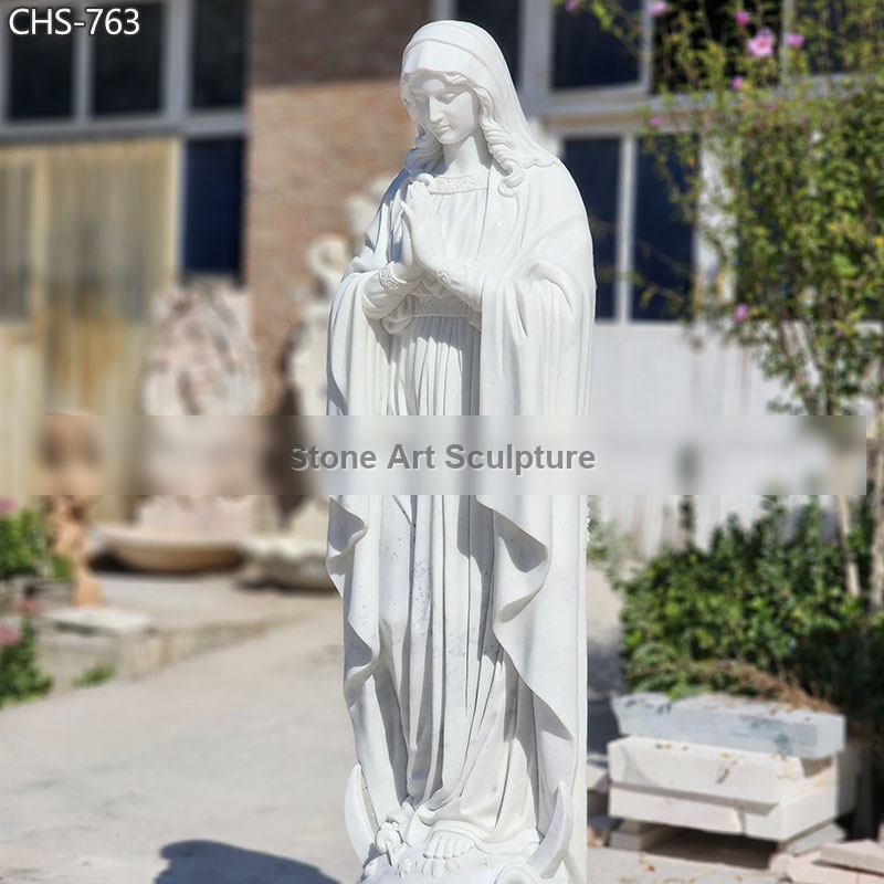 Hand Carved White Marble Virgin Mary Statue for School Decor CHS-763 detail image