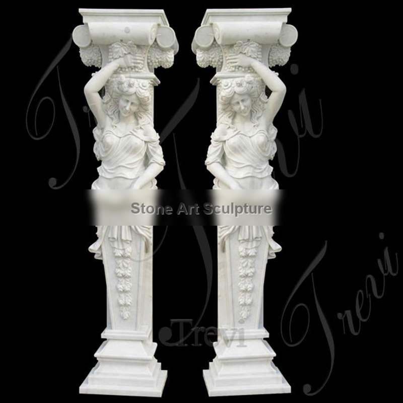 Hand Carved Female Marble Front Porch Columns with Stone for Sale MOKK-161 detail image
