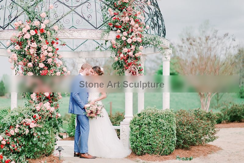 White Marble Outdoor Gazebo Wedding Decoration with Iron Top MOKK-451 detail image