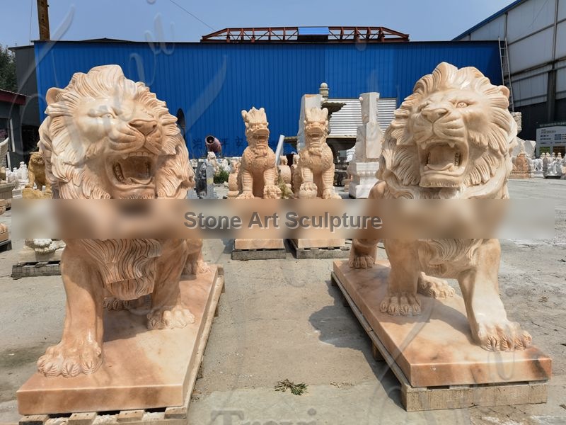 Marble Lion Statues for Front Porch Guardian Garden for Sale MOKK-703 detail image