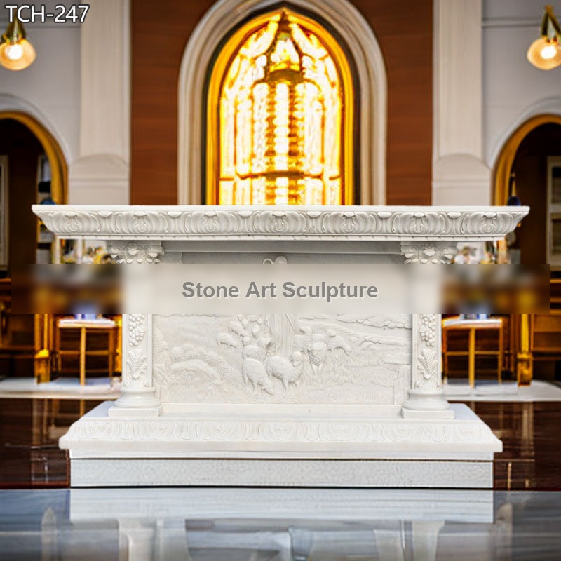 Catholic Marble Altar with Jesus Shepherd Relief for Sale