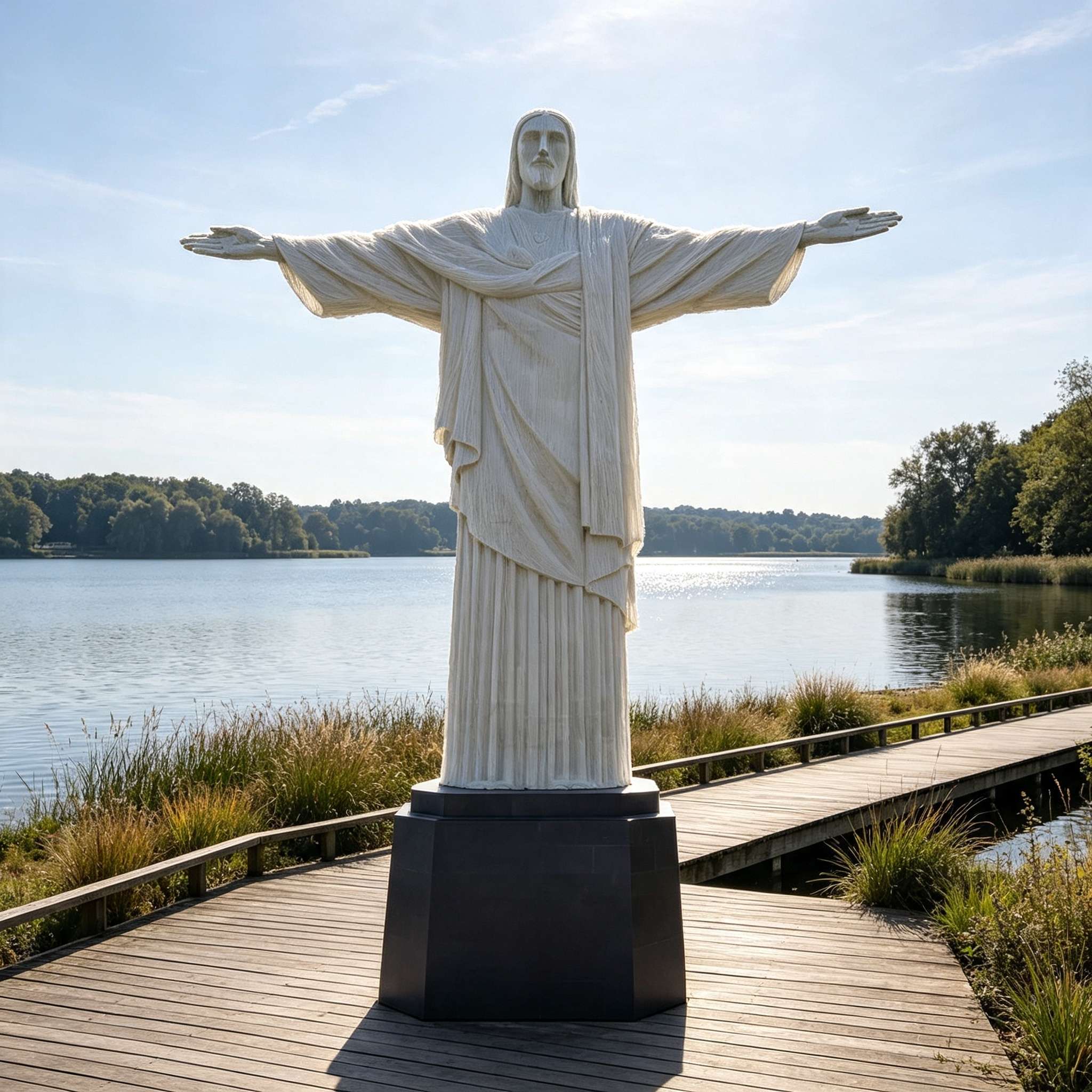 Marble Christ Jesus Statue With Outstretched Arms, Outdoor Religious Stone Sculpture-SAS-21529