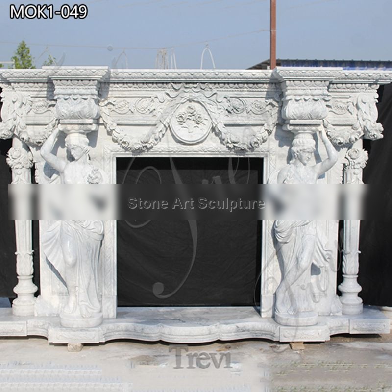 Luxury Marble Fireplace with Female Statue Designs for Sale MOK1-049