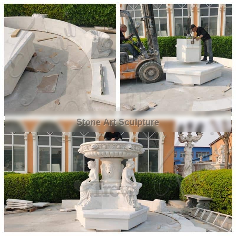 Large Beige Marble Statue Fountain for Outdoor MOK1-134 detail image