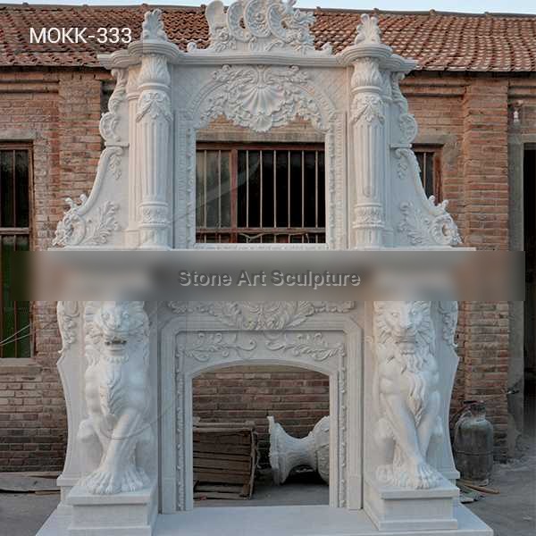 Adornment Hand Carved Double White Marble Fireplace Supplier MOKK-333