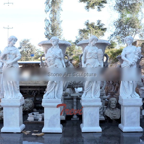 White marble four season statues set with base design for sale TMC-22