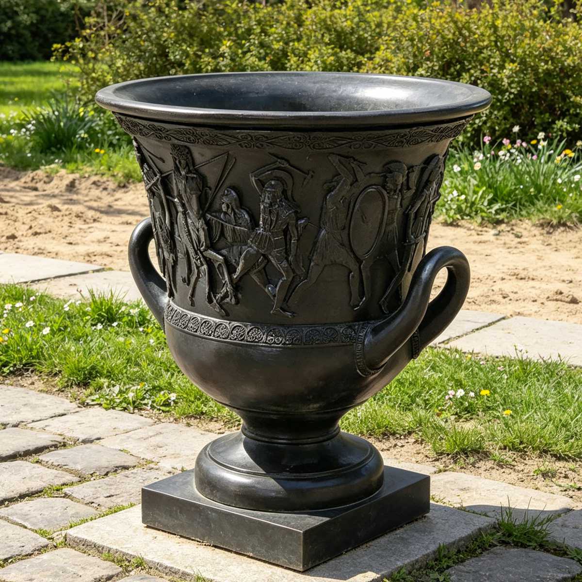 Cast Flower Pot with Greek Battle Relief