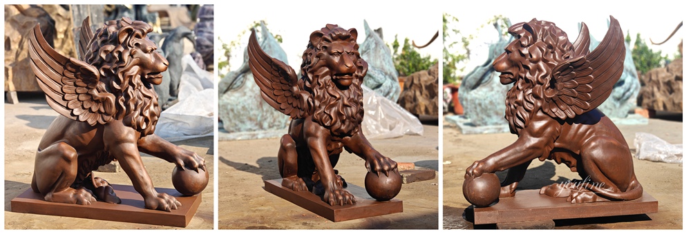 Western Bronze Lion Statue with Wings detail