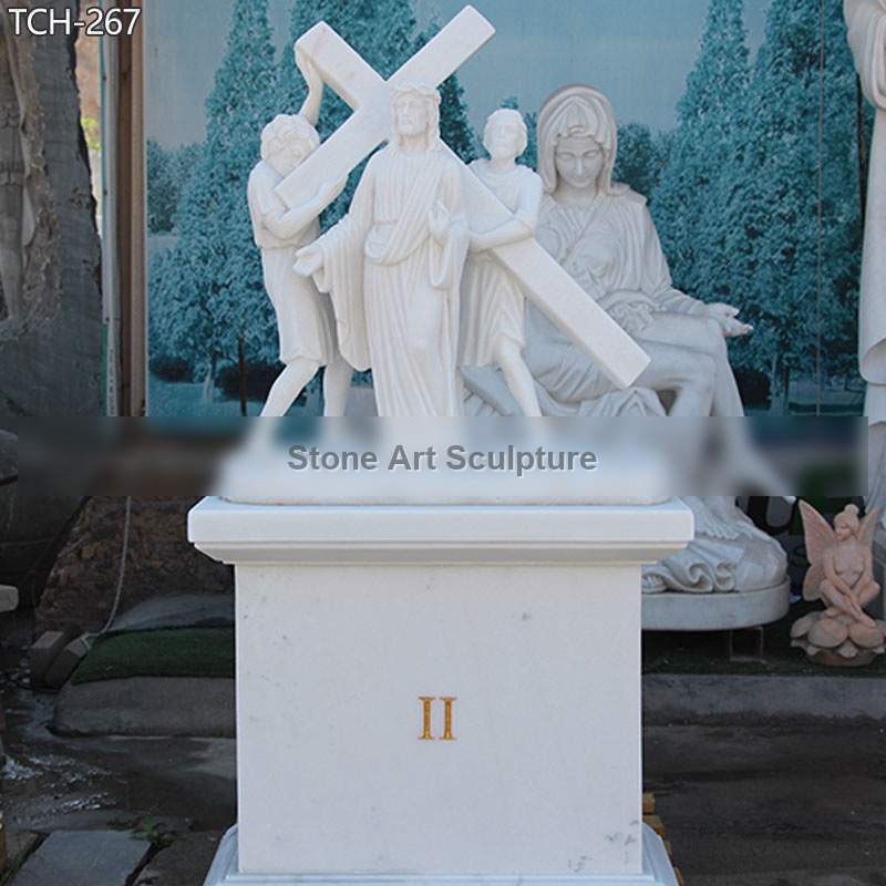 Station II | Jesus Takes Up His Cross Marble Statue detail image
