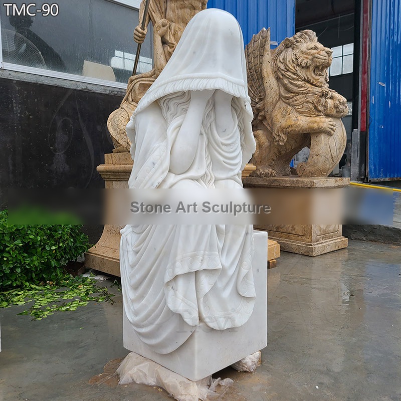 White Weeping Lady Statue Memorial in Marble for Cemetery detail image