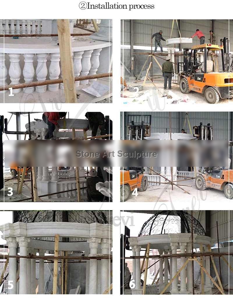 Beautiful Large White Marble Pillar Pavilion with Yellow Iron Top Supplier MOKK-554 detail image