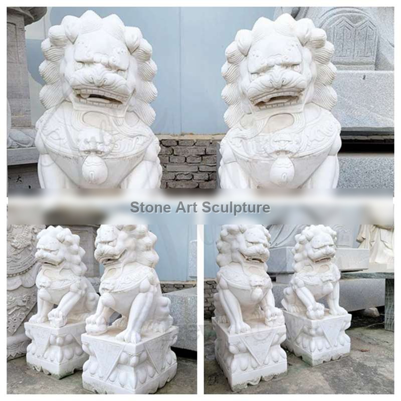 Large Standing Marble Lion Statues Outdoor Foo Dog Decor Suppliers MOKK-900 detail image