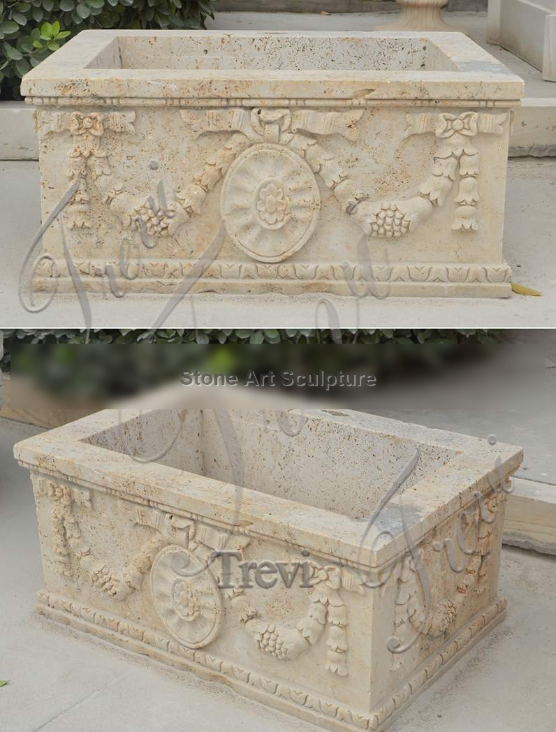 Modern Outdoor Rectangle Beige Marble Plant Pots Supplier MOKK-619 detail image