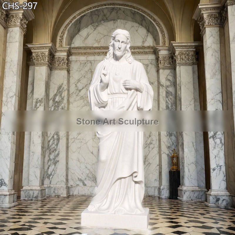 Hand Carved White Marble Sacred Heart Jesus Statue for Sale CHS-297 detail image