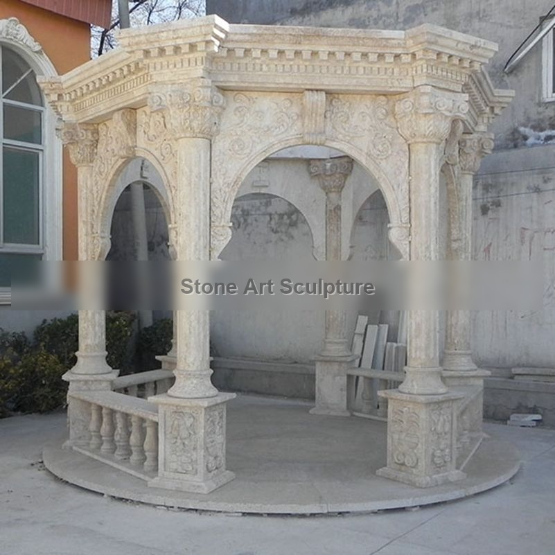 Classic Antique Marble Stone Column Gazebo Outdoor Supplier MOKK-638 detail image