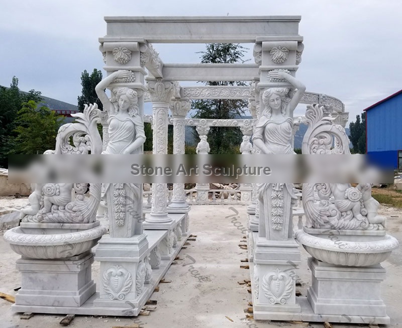 Outdoor large luxury gazebo rectangle pergola marble for backyard decor designs TMG-32 detail image