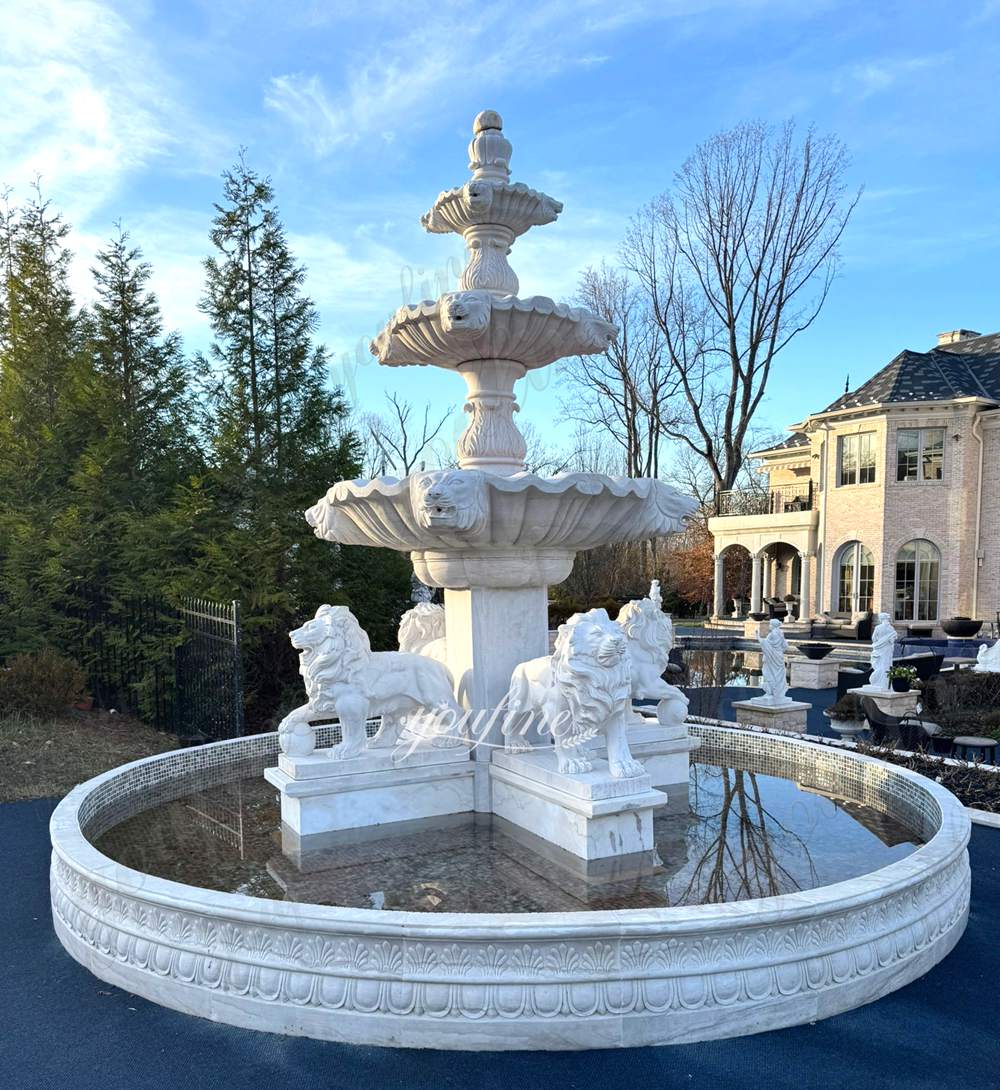 marble American walking lion sculpture tiered fountains feedback