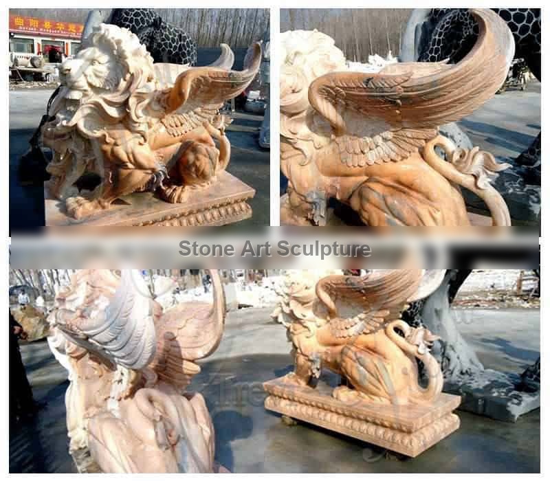 Hand Carving Marble Flying Lion Statue Factory Supply MOKK-605 detail image