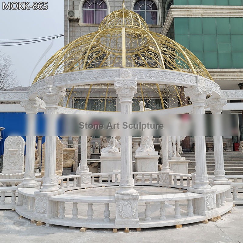 Large Garden Decoration White Marble Gazebo for Sale MOKK-865 detail image