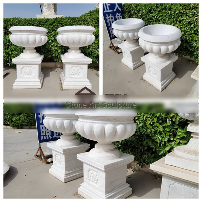Classic White Marble Flowerpot Flower Base for Sale MOKK-832 detail image