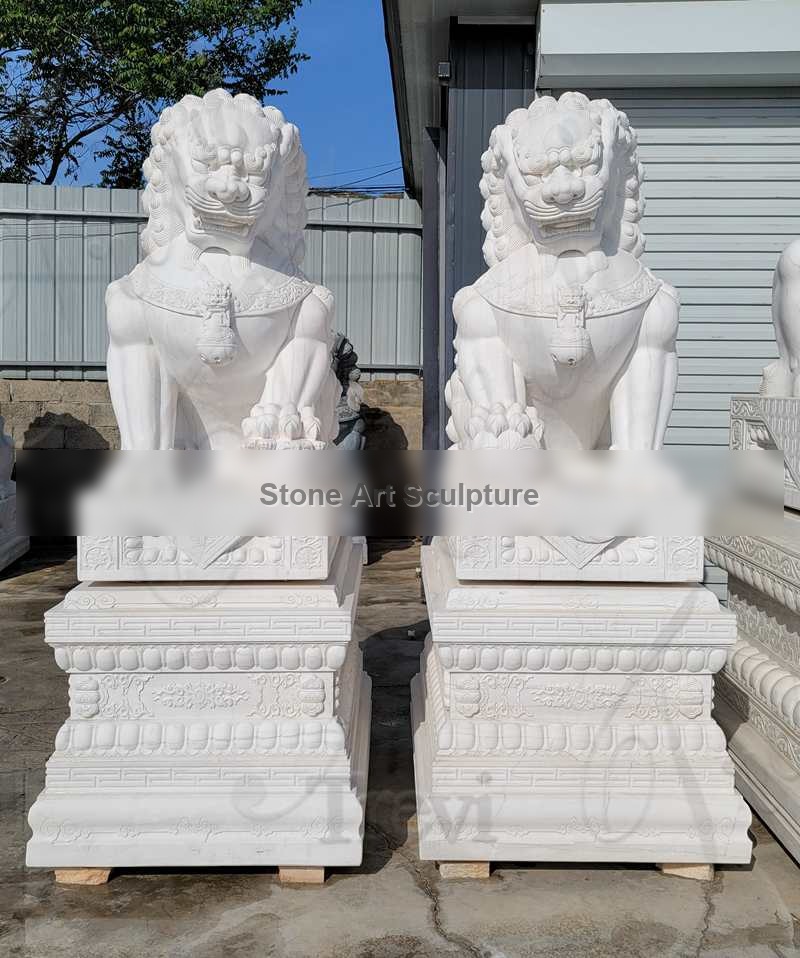 Life-size Marble Chinese Lion Statue Feng Shui Dog Supplier MOKK-989 detail image