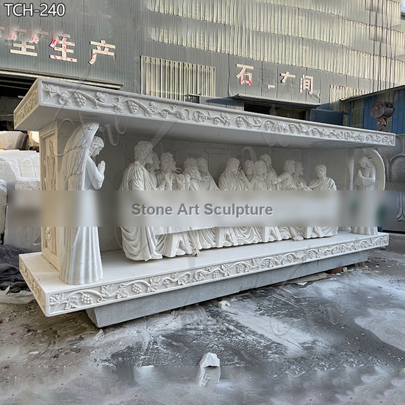 White Marble Altar Table with The Last Supper Statue for Sale TCH-240 detail image