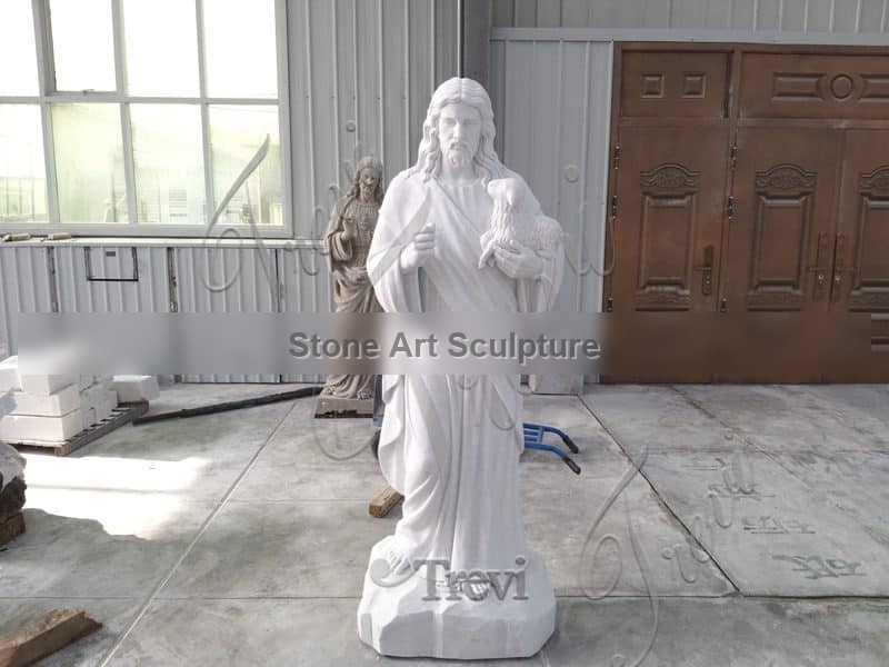 White Marble Catholic Jesus Sculpture Good Shepherd for Sale CHS-819 detail image