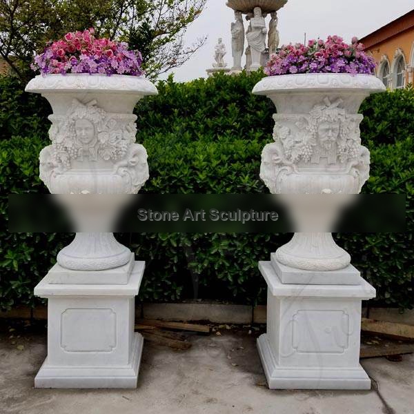 Pair of Marble Stone Flower Pots with Figure on Sale MOKK-56