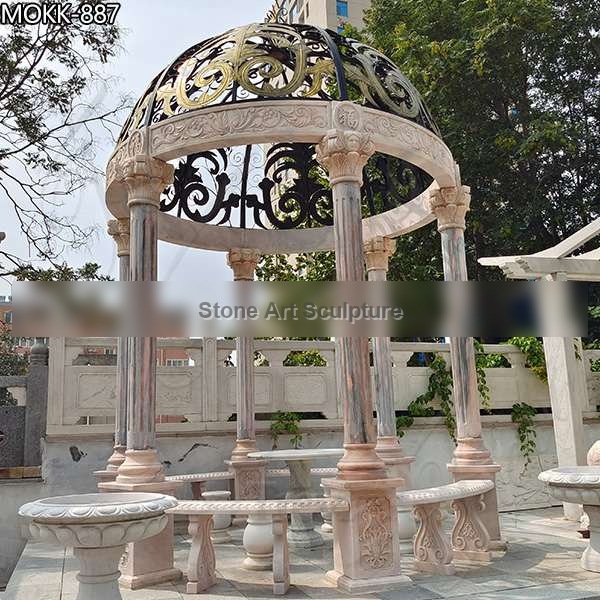Classical Beige Marble Gazebo with Metal Hat for Sale MOKK-887
