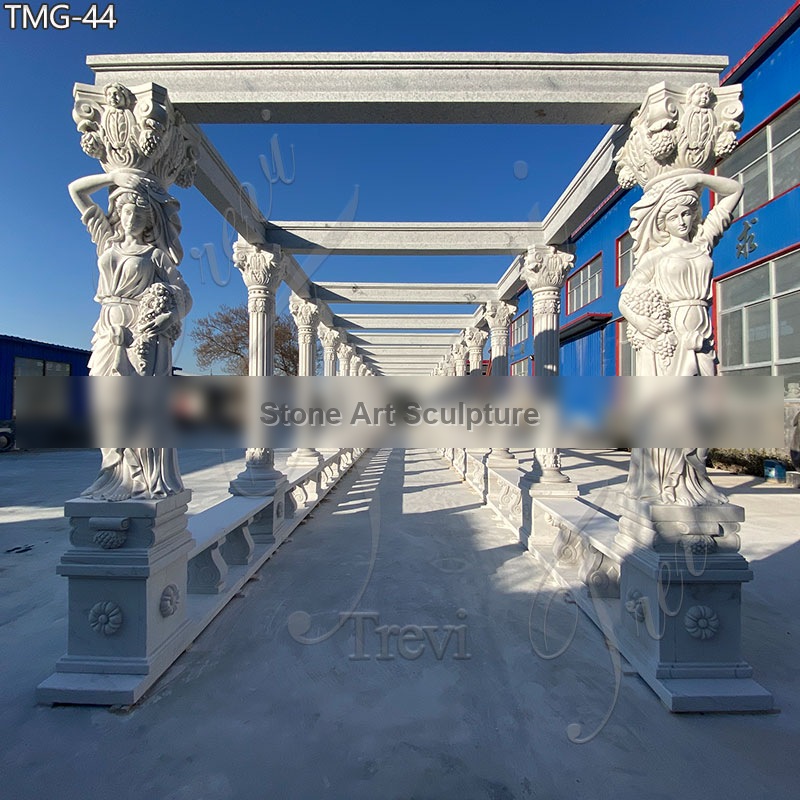 Long White Marble Gazebo with Caryatid Garden Decor TMG-44 detail image