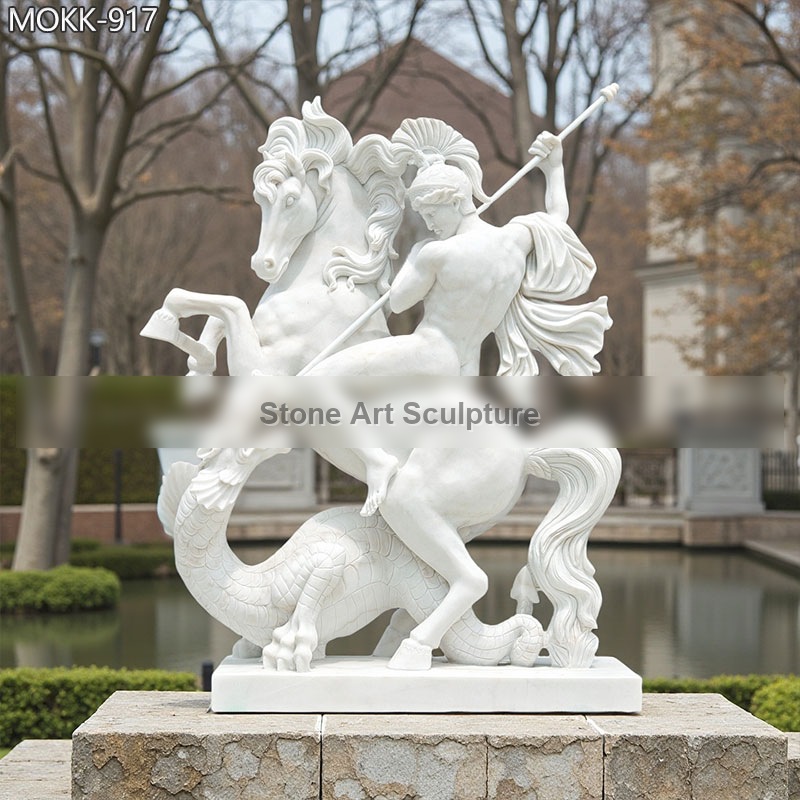 Large Marble St George Slaying the Dragon Statue MOKK-917