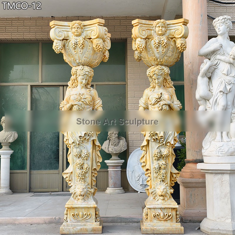 Ornate Marble Caryatid Sculpture Adorned with Grapevines detail image