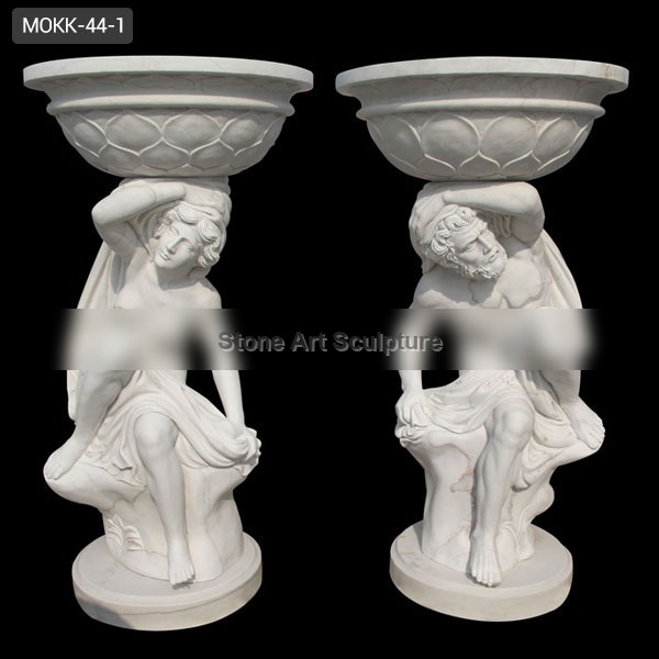 High Quality Decoration White Marble Planters with Figure Carving MOKK-44-1