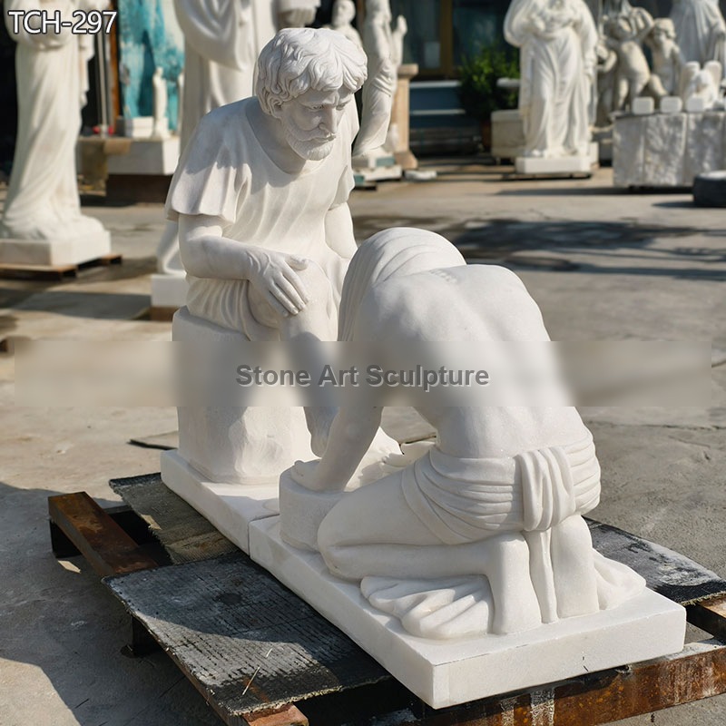 Life Size Marble Jesus Washing Feet Statue detail image