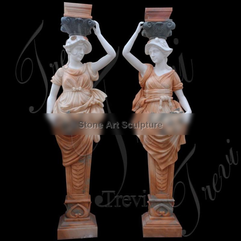 Classic Beige Marble Columns with Beautiful Lady Statues MOKK-167