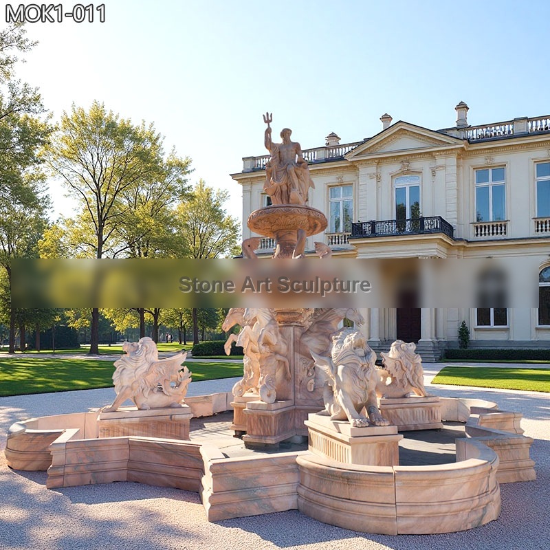 Marble Outdoor Large Lion Fountain with Pool for Sale MOK1-011