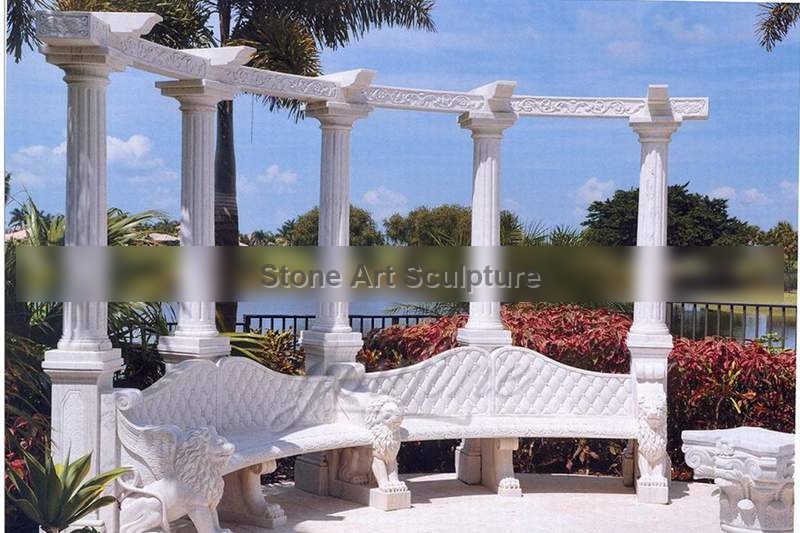 Hand Carved Marble Stone Garden Pavilion with Round Columns MOKK-91 detail image