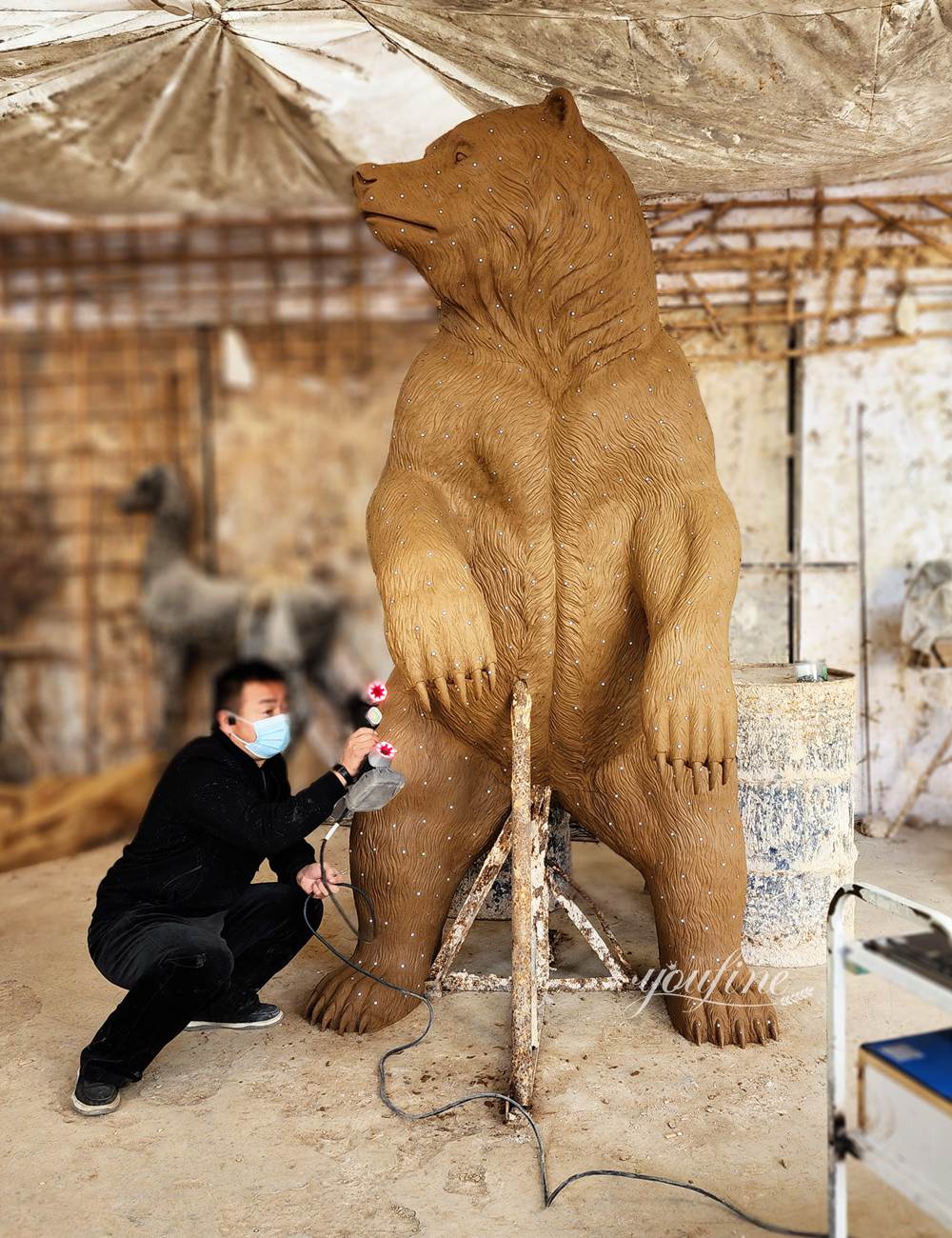 Lifelike Extra-Large Standing Bronze Bear Clay Model