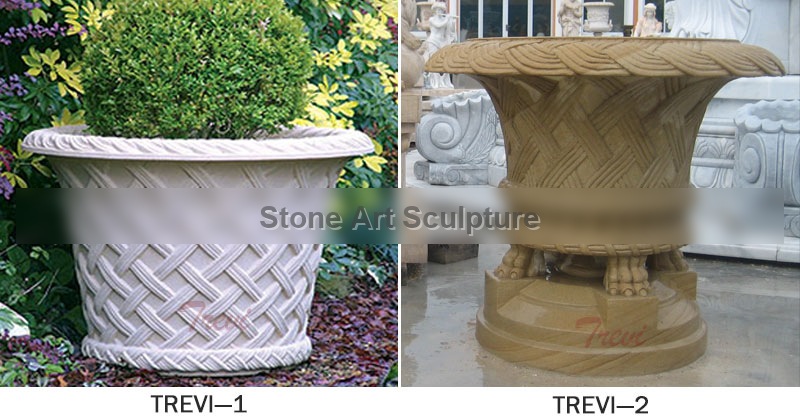 Large beige marble flower pots for indoor garden TMP-11 detail image