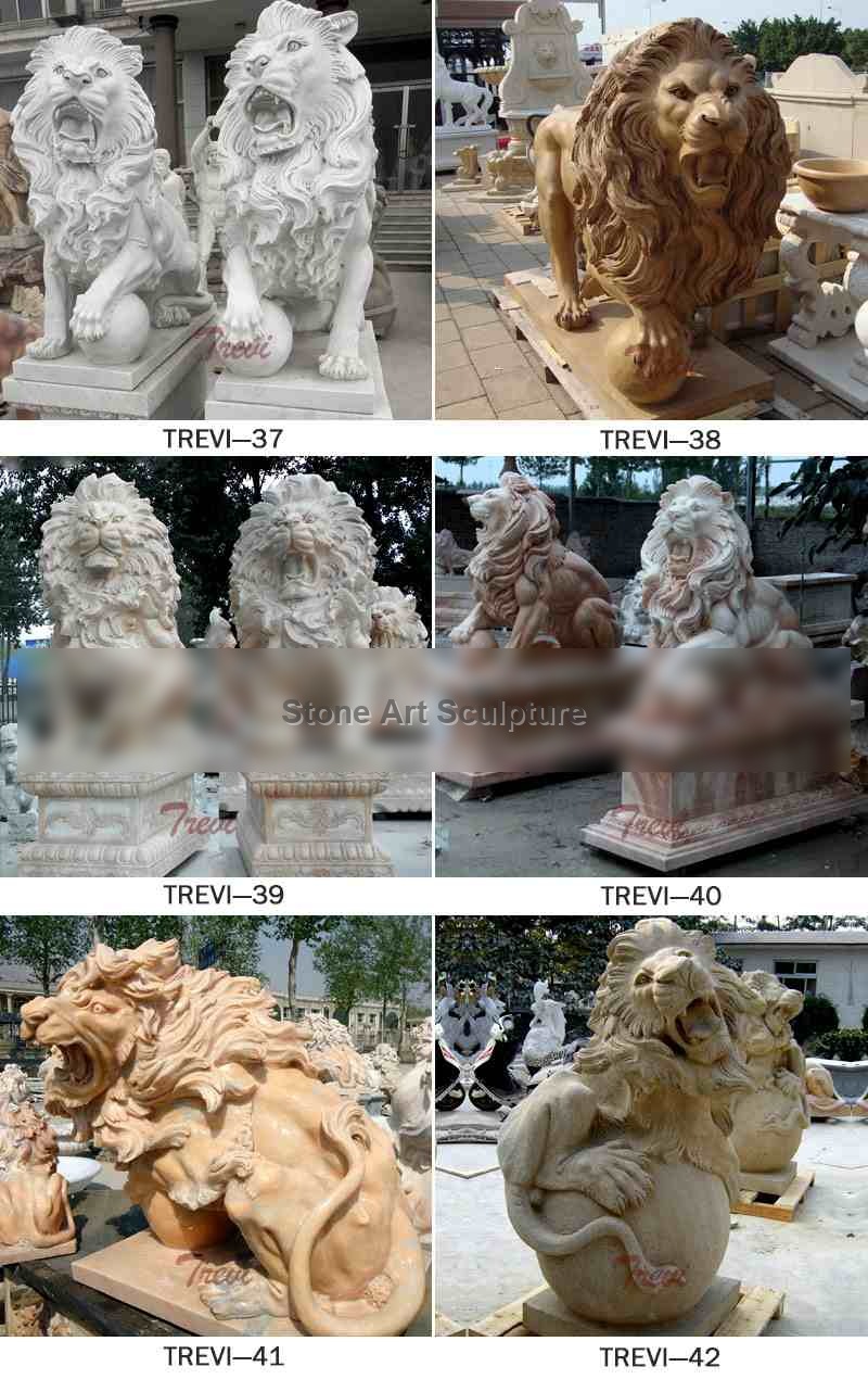 High Quality Natural Marble Lion Statue Garden Door Decor for Sale MOKK-951 detail image