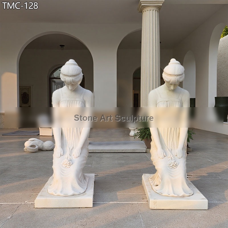Pair of Marble Kneeling Woman Statues TMC-128