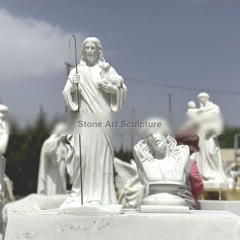 Marble Religious Sculpture Good Shepherd Jesus Hold Lamb for Sale TCH-200 detail image