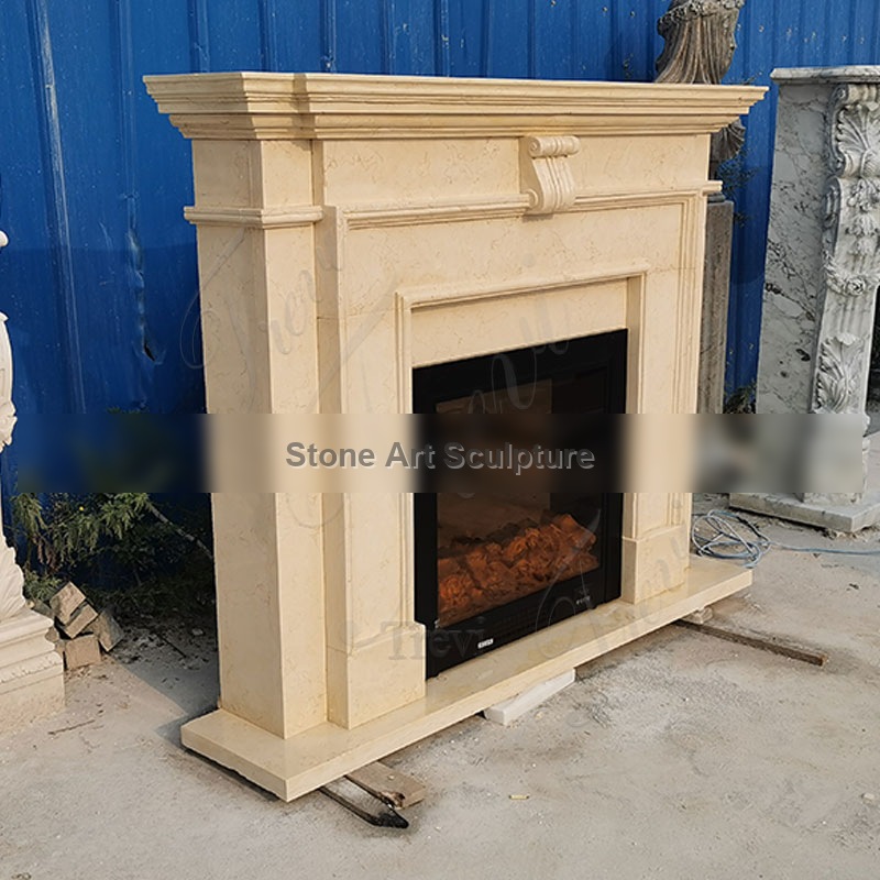 Classic Egyptian Beige Marble Fireplace for Home Decoration Factory Supply TMFP-025 detail image