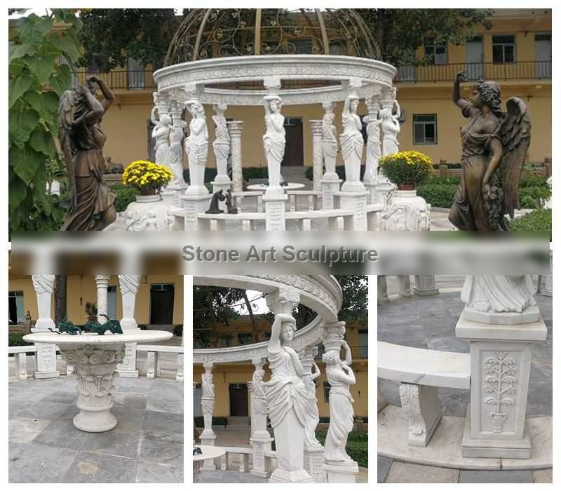 Custom Made Outdoor Large White Marble Column Gazebo MOKK-579 detail image