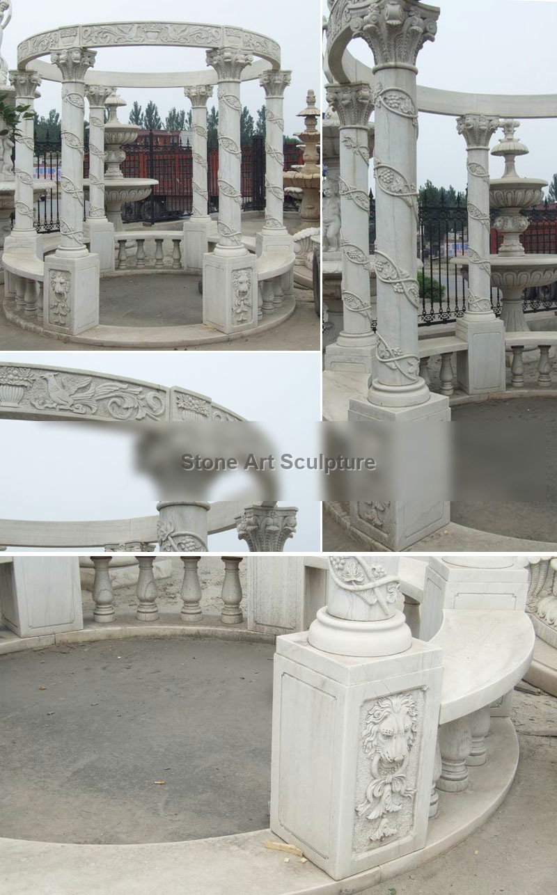 Italian design white marble garden pavilion to buy TMG-07 detail image