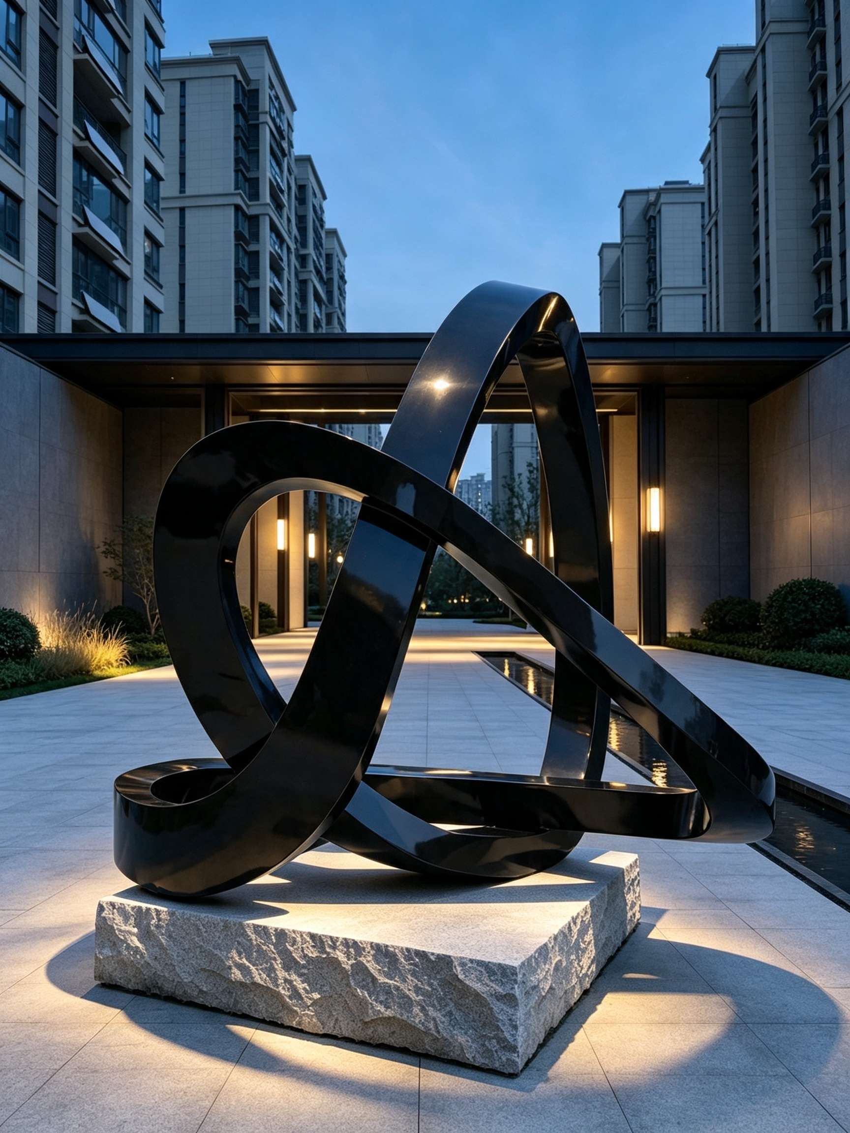Black Inter‑Loop Stainless Steel Abstract Sculpture, Outdoor Real Estate Landscape Decor-SAS-21533