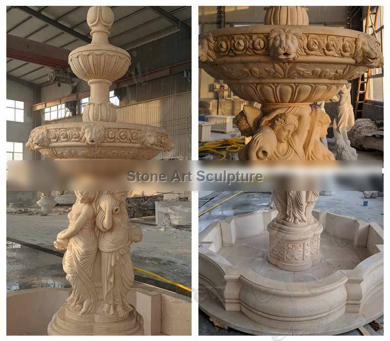 Outdoor Tiered Egyptian Beige Statuary Marble Water Fountain Statue MOKK-610 detail image