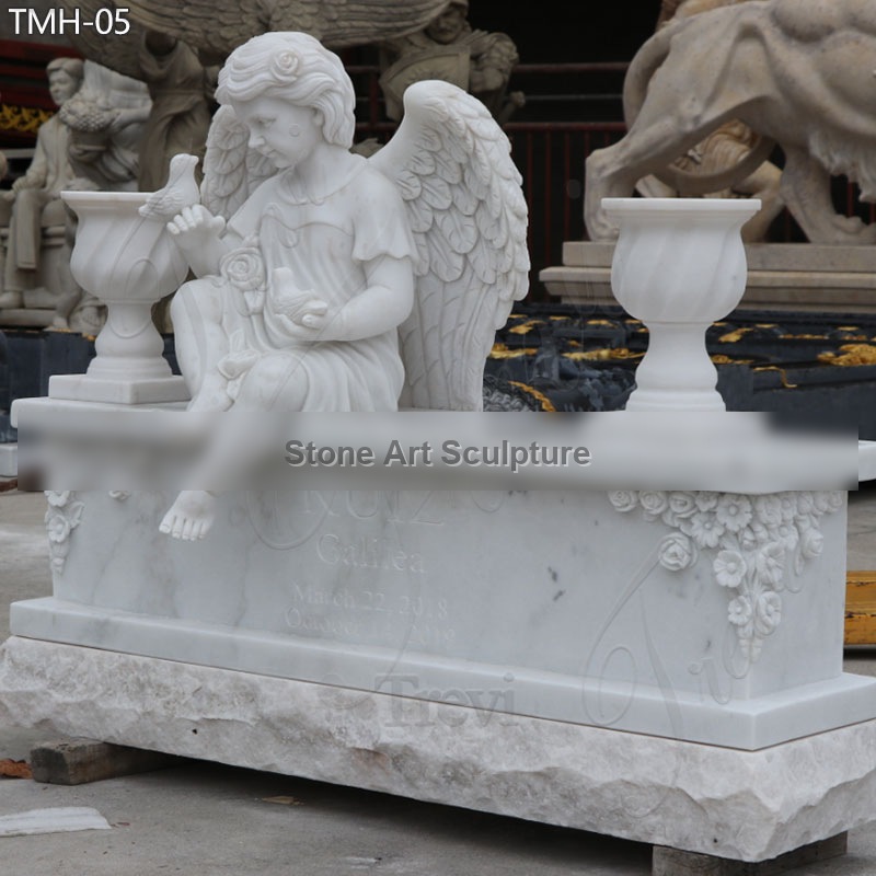 Marble Cherub Headstone for Cemetery | Angel Monument detail image