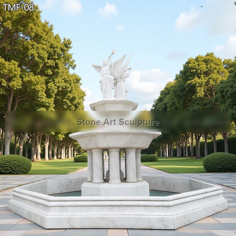 Outdoor Tiered Water Fountain with Angel Blowing a Trumpet