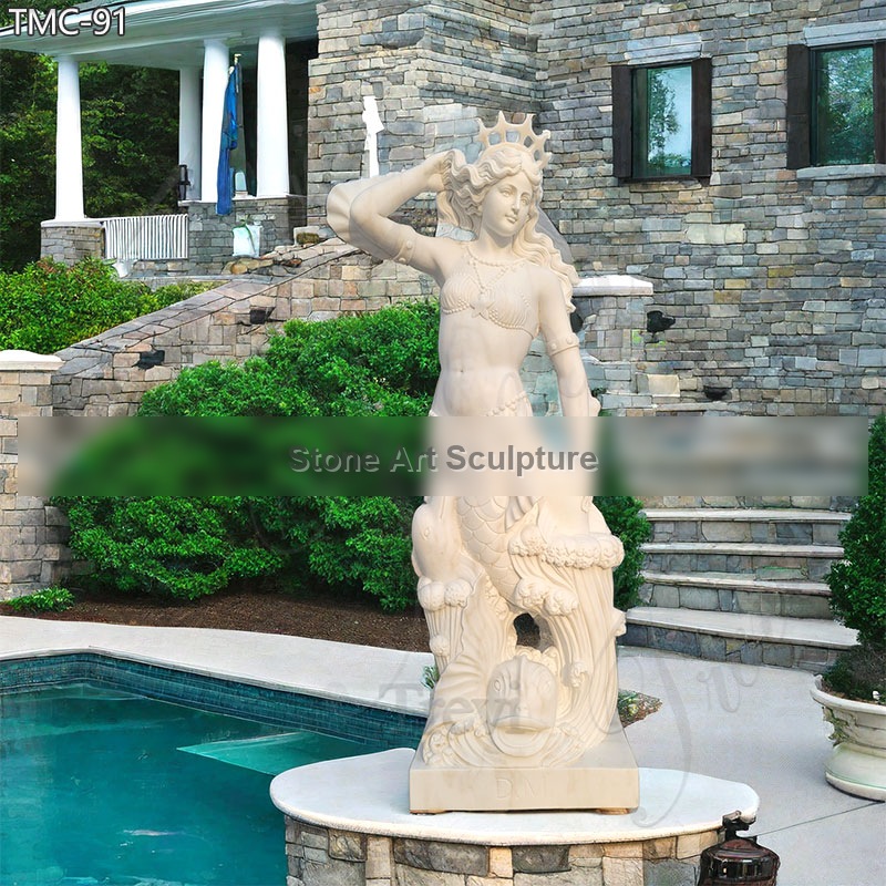 Beautiful Life Size Marble Mermaid Statue Pool Decor for Sale